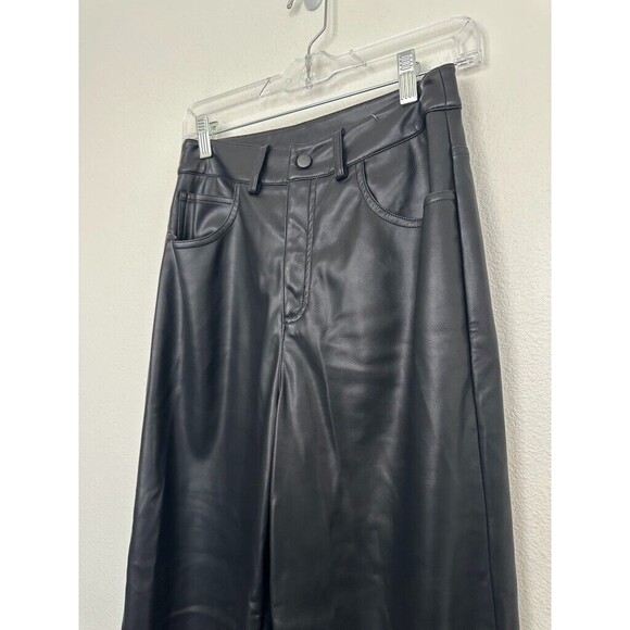 Commense Women's High Rise Leather Pants Straight Leg Black Size Medium Y2K Moto - Picture 3 of 7